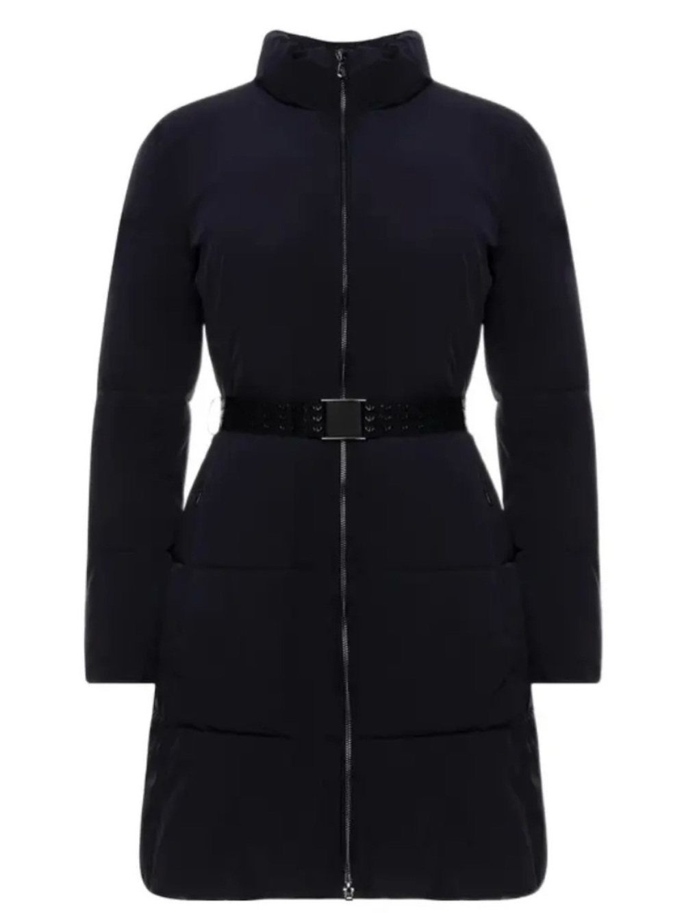 Emporio Armani Women Long Quilted Belted Down Puffer Jacket/Coat, Navy,38 EU/2US